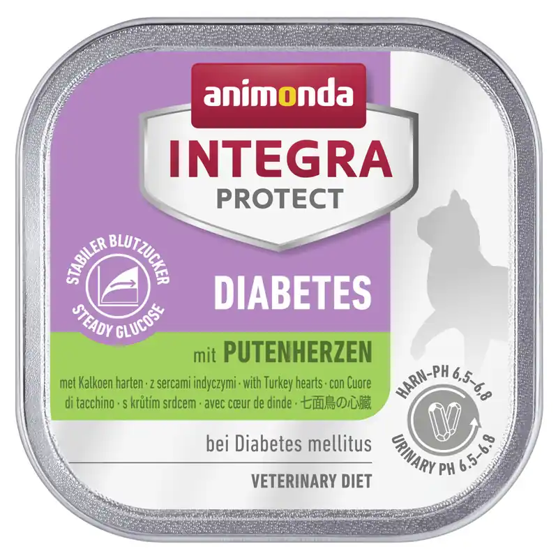 Sparpaket 16 x 100 g Animonda Integra Protect Diabetes mit Putenherzen Katzen Nassfutter Preisreduziert